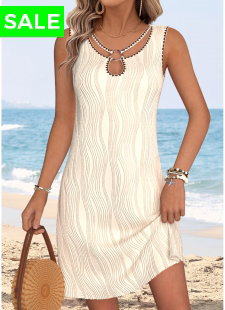 Beige Tummy Coverage Short Sleeveless Round Neck Dress