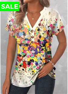 Multi Color Patchwork Dazzle Colorful Print T Shirt