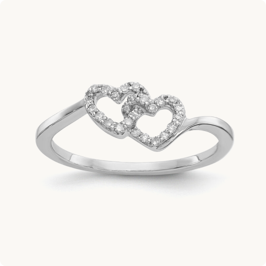 Diamond Double Interlocking Heart Promise Ring in Sterling Silver