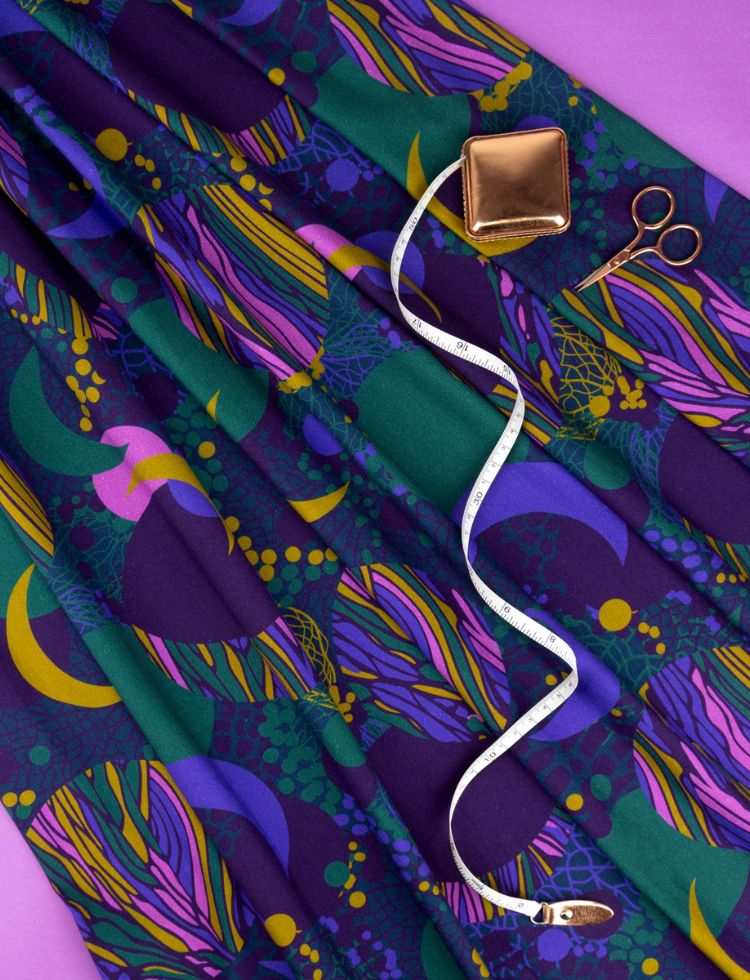 Minerva Exclusive Celestial Motion Loop Back French Terry Stretch Knit POD Fabric Nebula