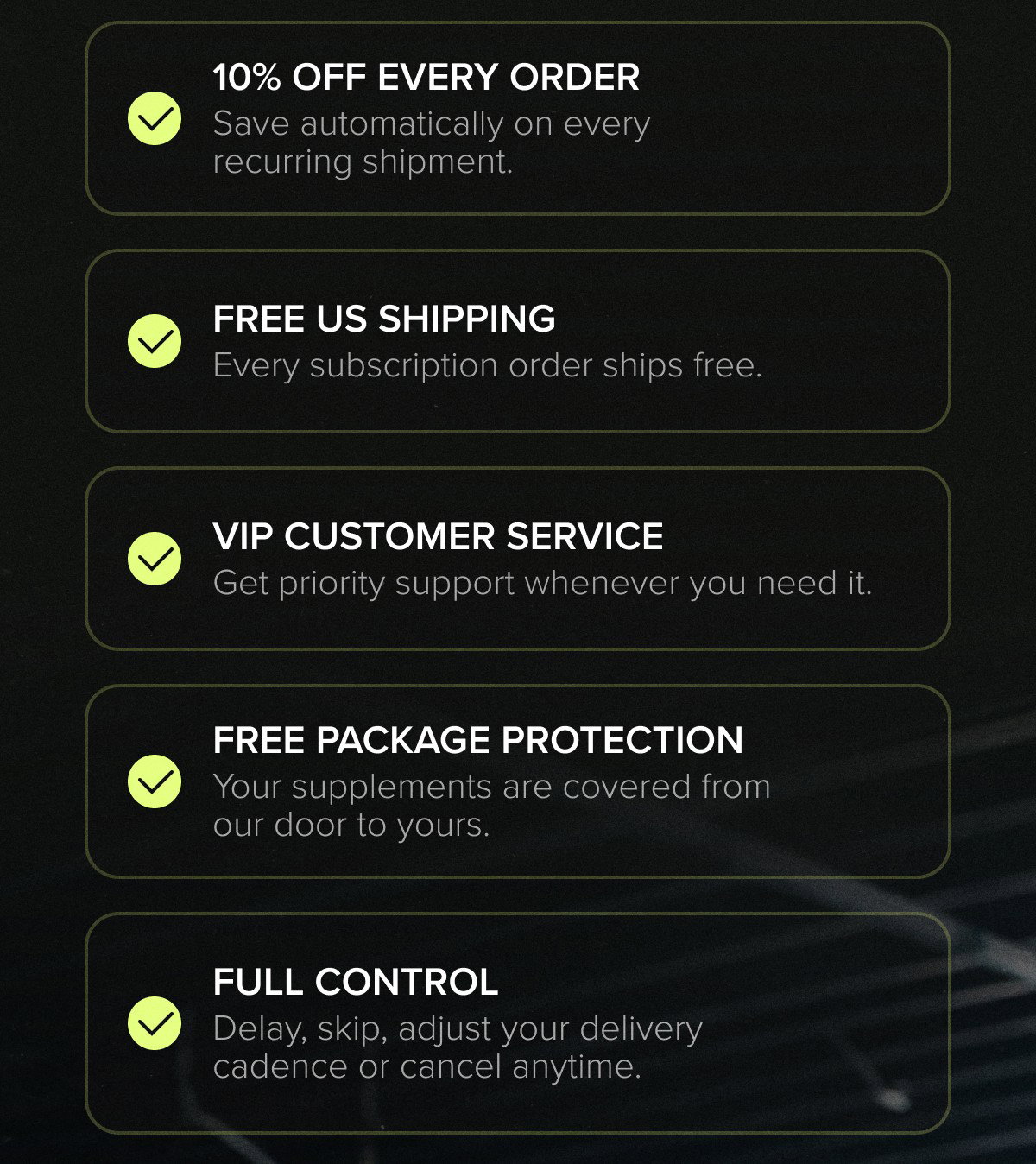 10% OFF EVERY ORDER / FREE US SHIPPING / FREE PACKAGE PROTECTION /  VIP CUSTOMER SERVICE / FREE PACKAGE PROTECTION