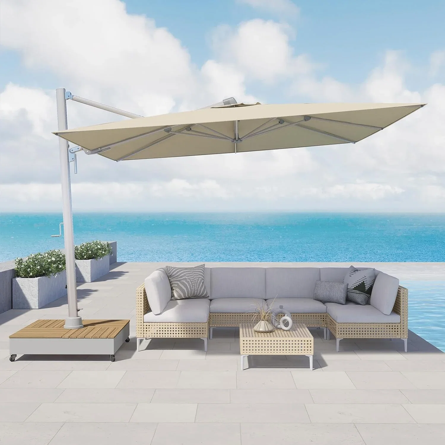 GRAND PATIO 10x13 FT Premium Cantilever Patio Umbrella with Weighted Mobile Base | 5-Year Fade-Resistant Canopy, 360° Rotation, 75° Tilt, Aluminum Frame + Cover