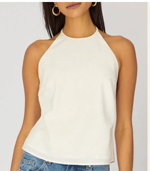 White Linen Top Sleeveless Halter Neck
