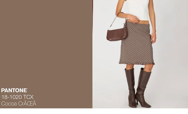 Brown Check Midi Skirt Mid Rise Ruffle Trim Lined