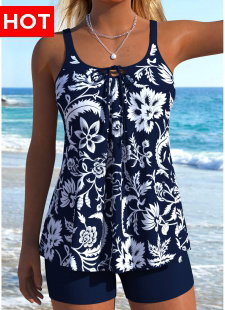Navy Mid Waisted Lace Up Tankini Set