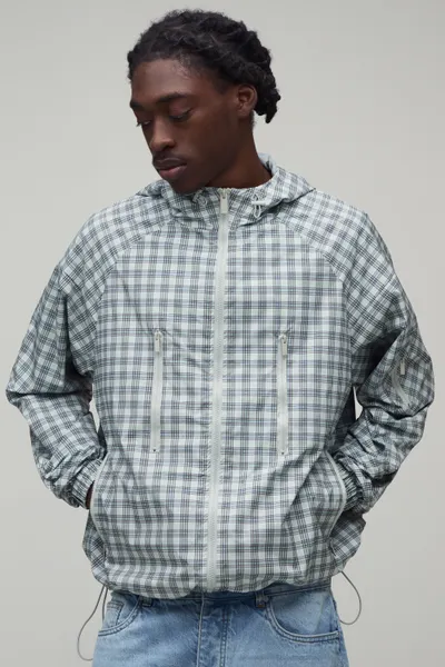 Oversized Boxy Ski Mask Insert Hooded Check Cagoule