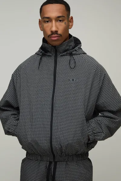 Oversized Boxy Check Hooded Toggle Cagoule