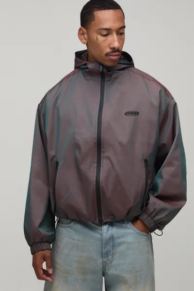 Cropped Fit Two Tone Fabric Hooded Cagoule