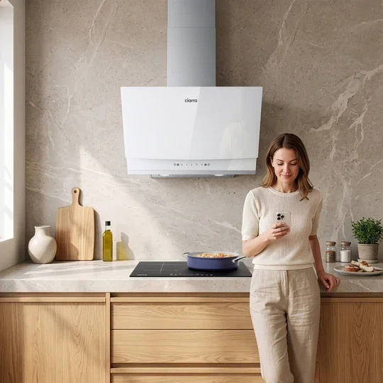 Ciarra Hotte Aspirante Inclinée 60cm, Haute Aspiration 710 m³/h, Classe Énergétique A+++, Recyclage ou Évacuation, Commande Gestuelle & Tactile - Idéale pour Cuisine Ouverte | CBCW6736A