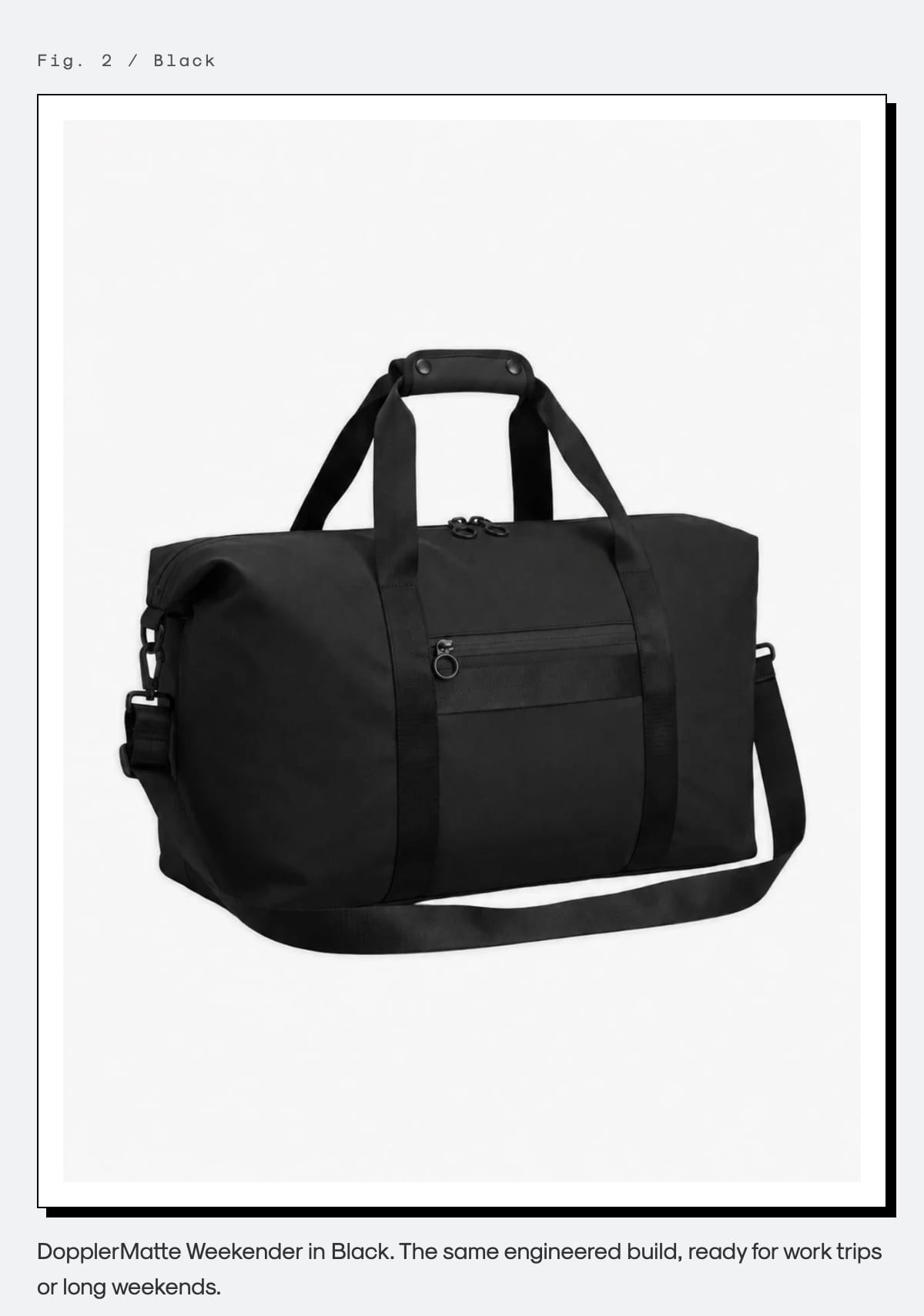 DopplerMatte Weekender in Black product photo with construction callouts