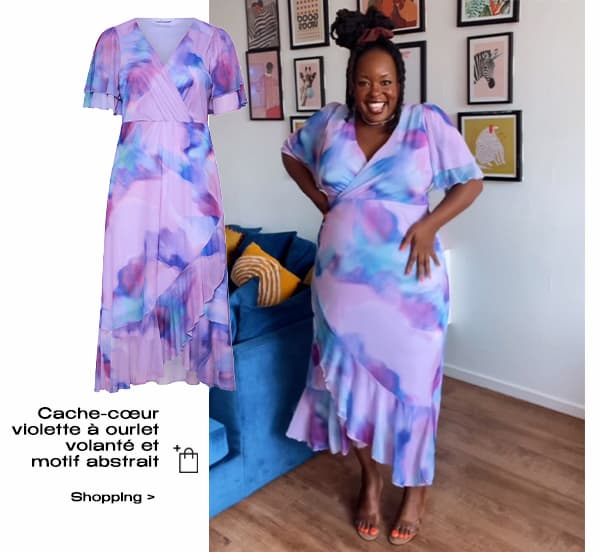 YOURS LONDON Curve Purple Abstract Wrap Ruffle Hem Dress