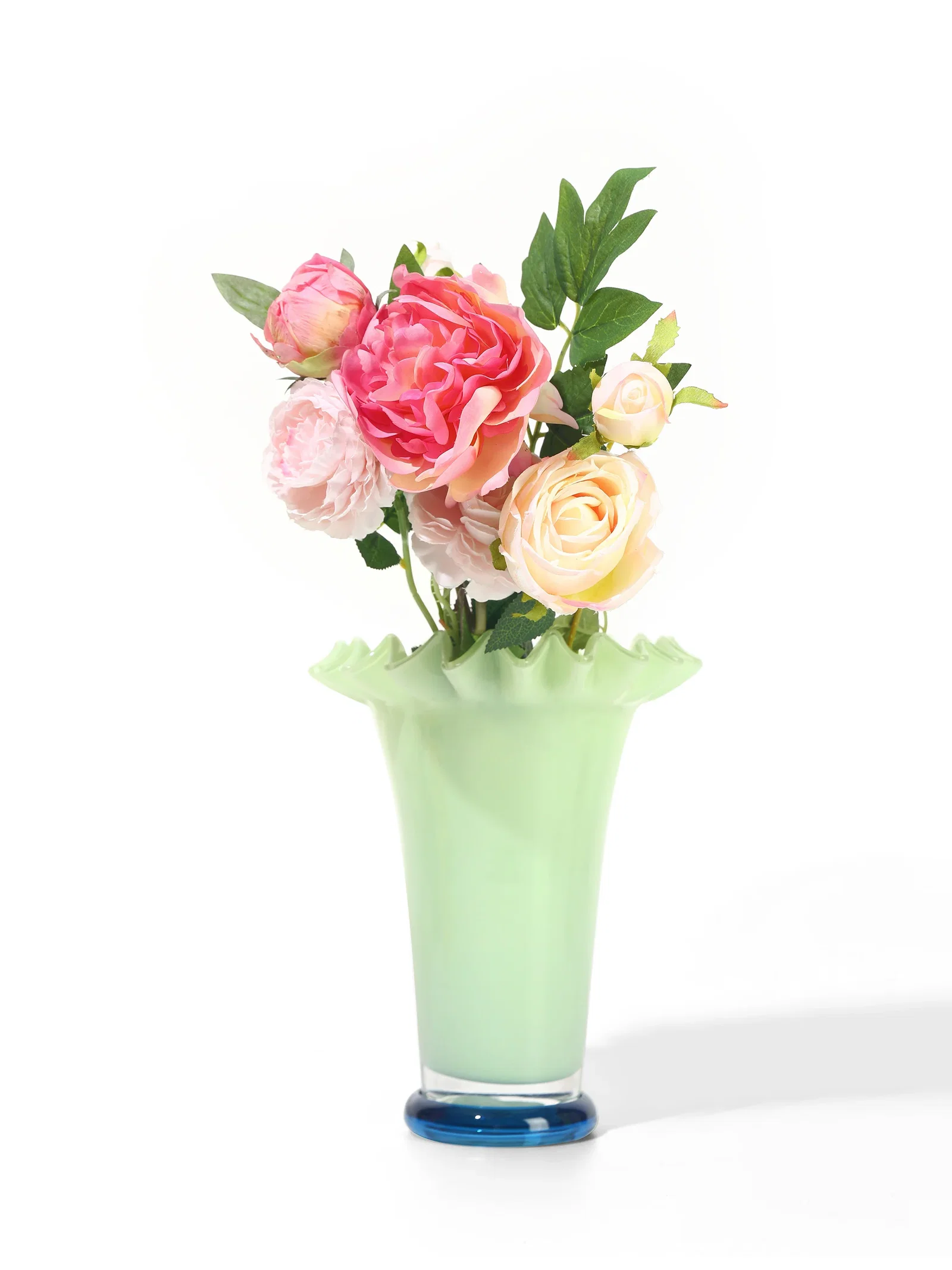 Image of Mint Mist Ruffled Vase, Medium