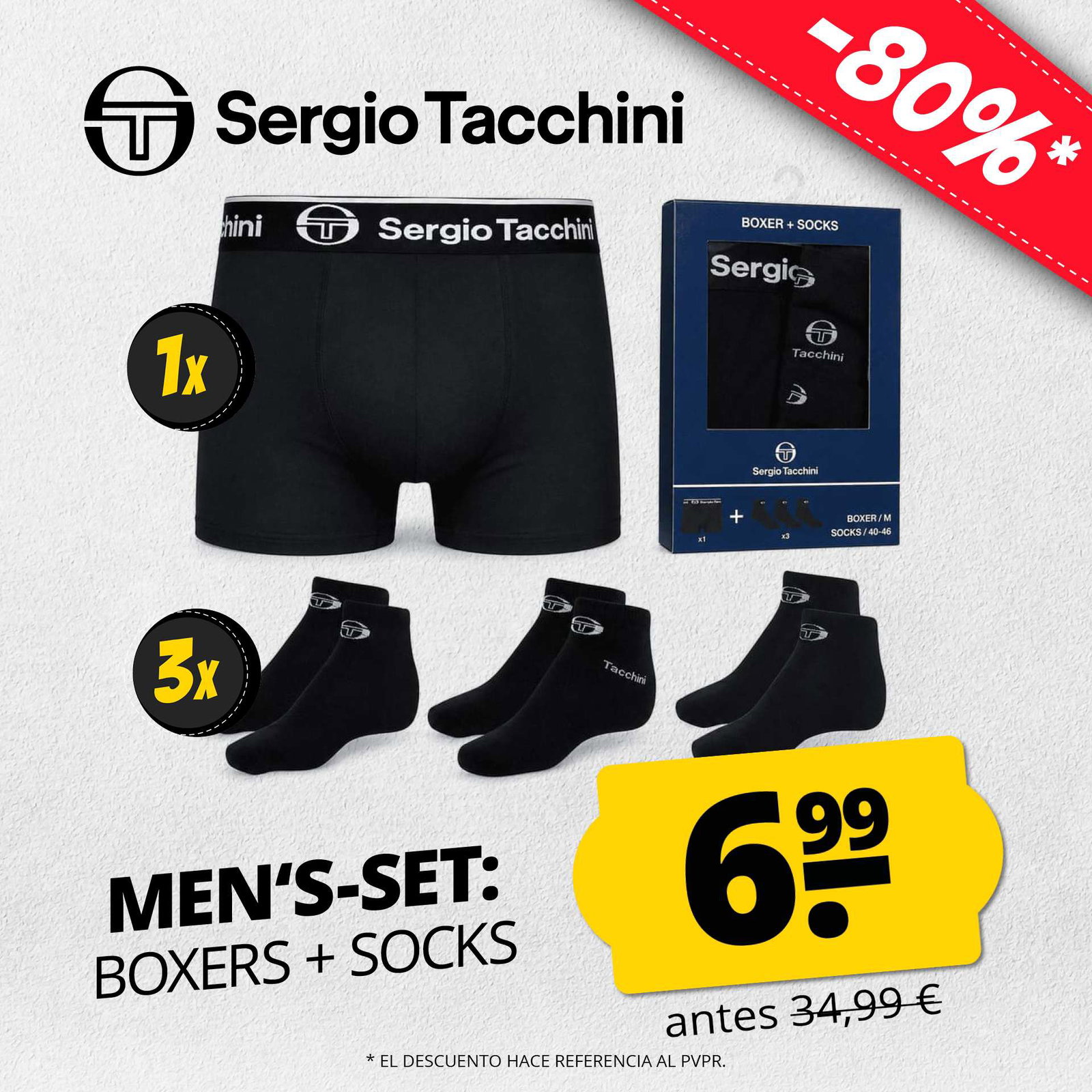 sergio tacchini hombre conjunto calzoncillos boxer 3 pares calcetines cortos