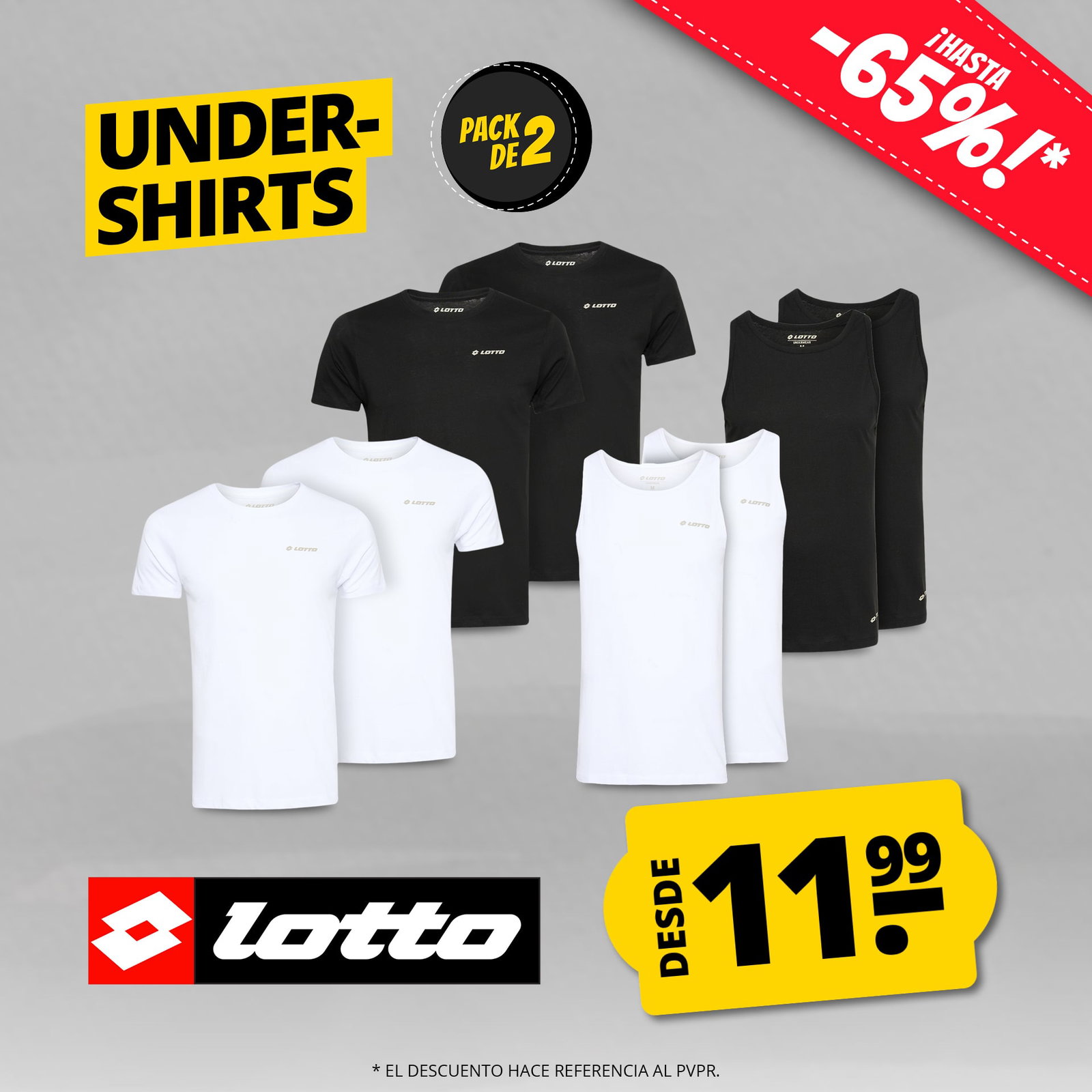 lotto hombre camisetas ineriores camiseta sin mangas pack de 2