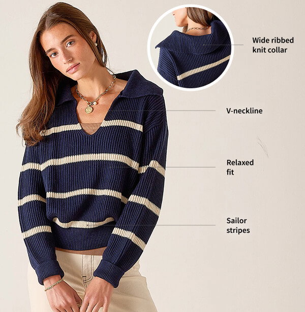 Camden Sailor Sweater in Cream/Navy