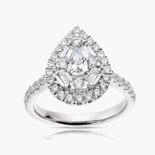 Engagement Ring Platinum Pear Shape Cluster 1ct Diamond Ring