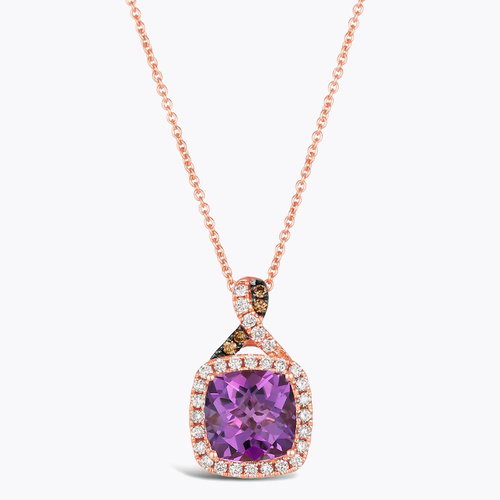Le Vian 14ct Rose Gold Amethyst 0.23ct Diamond Cushion Halo Pendant