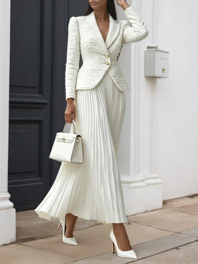 Elegant Buttoned Plain Cross Neck Jacket