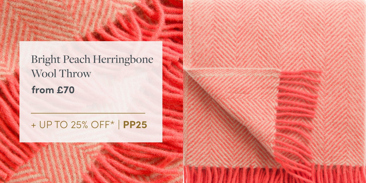 Bright Peach Herringbone Pure Wool Throw