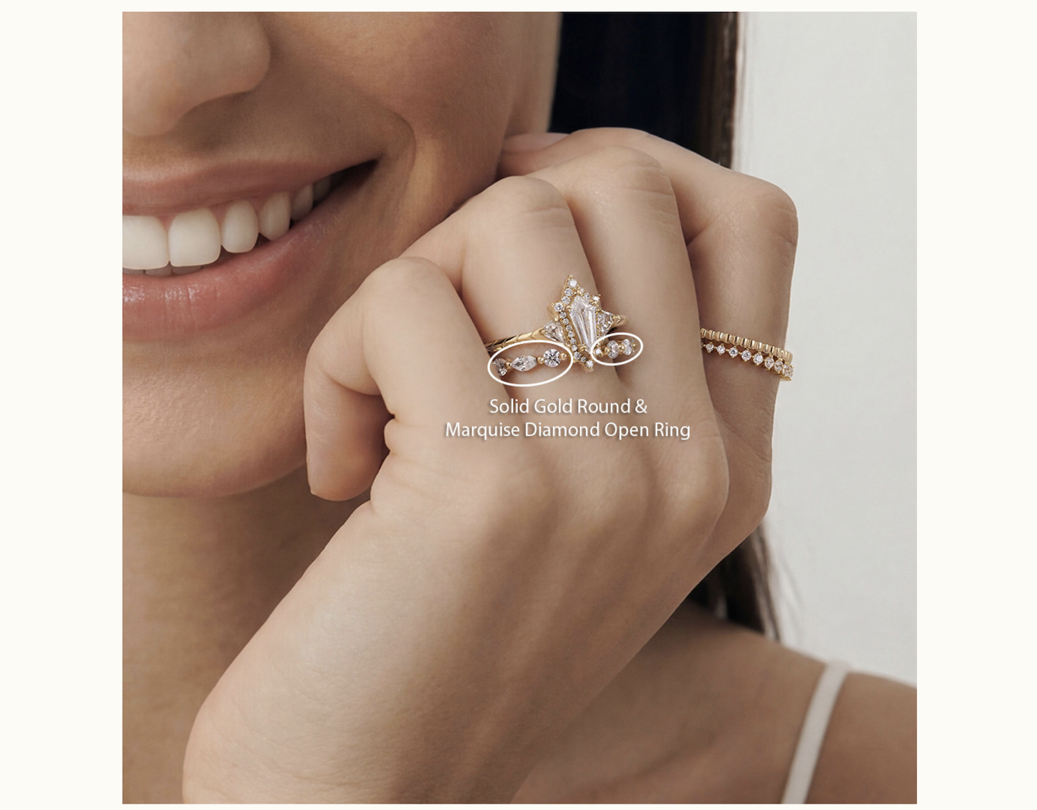 Solid Gold Round & Marquise Diamond Open Ring