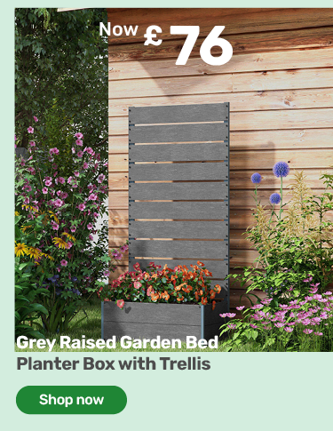 Grey raised harden bed planter box with trellis. Shop now. Now £76