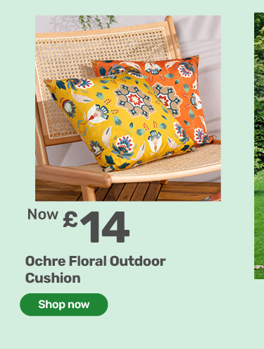 ochre floral outdoor cushion. now £14 - shop now