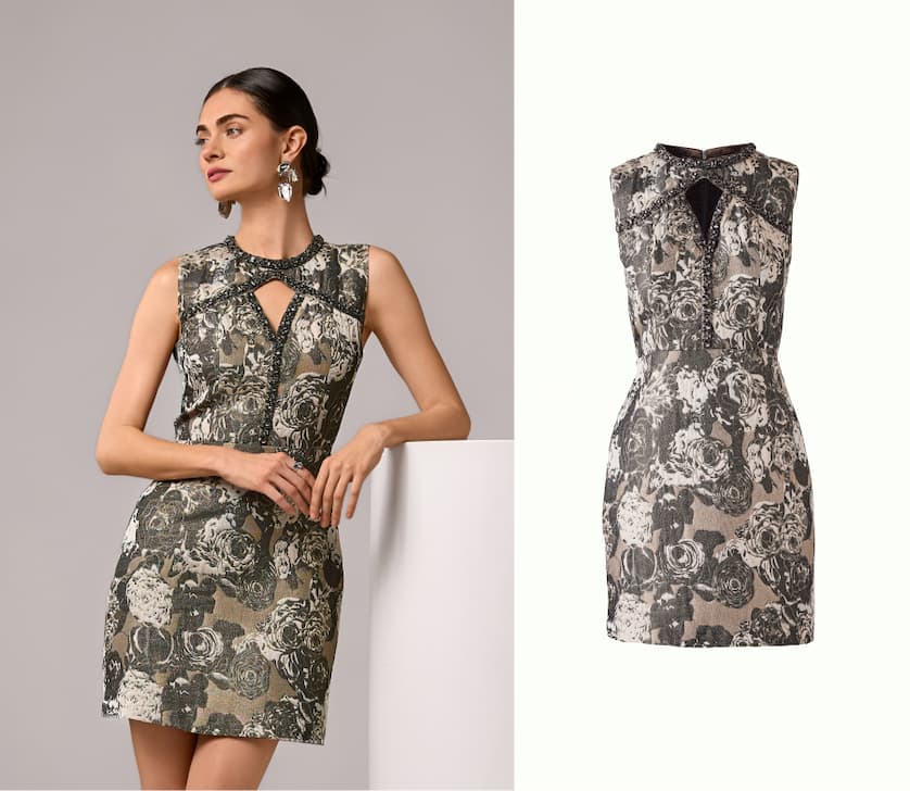Embellished Jacquard Sheath Dress