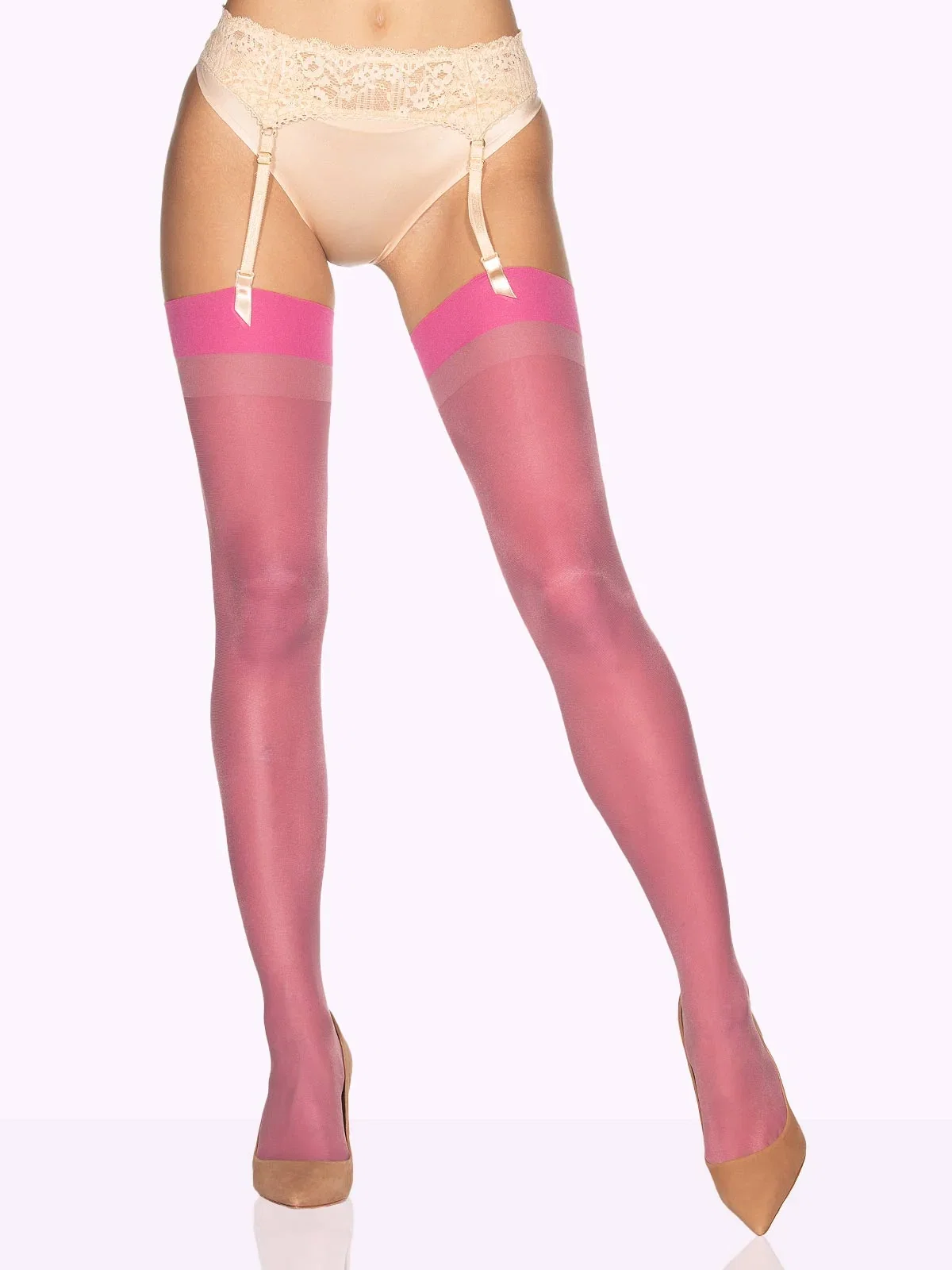 LUANA Sheer Stockings For Garter-Belts - Large / Rose Pink