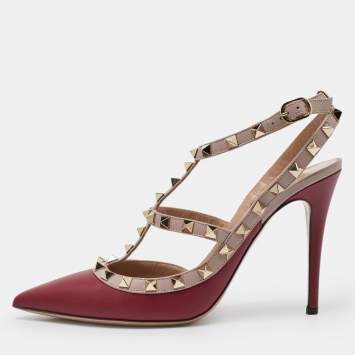 Red/Pink Leather Rockstud Stra