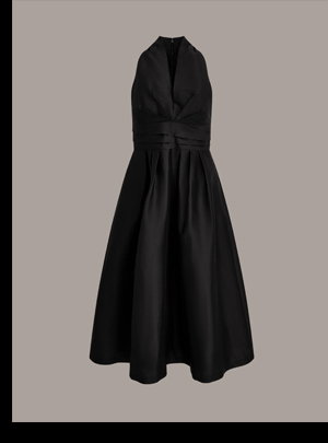 MIDI HALTER FIT AND FLARE DRESS