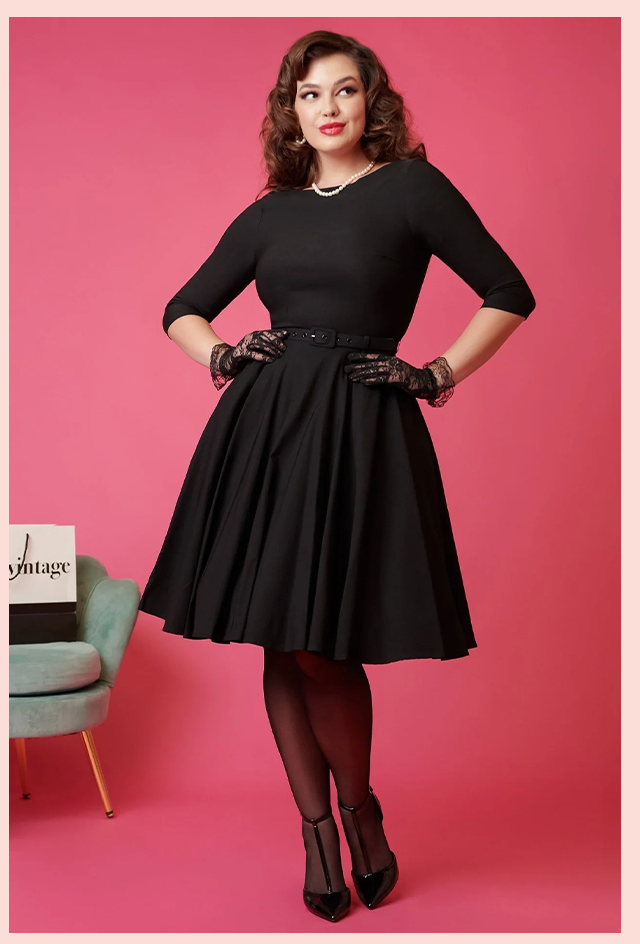 Unique Vintage Black Devon Swing Dress