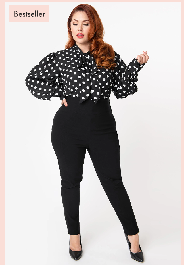 Unique Vintage Plus Size 1950s Black High Waist Rizzo Cigarette Pants