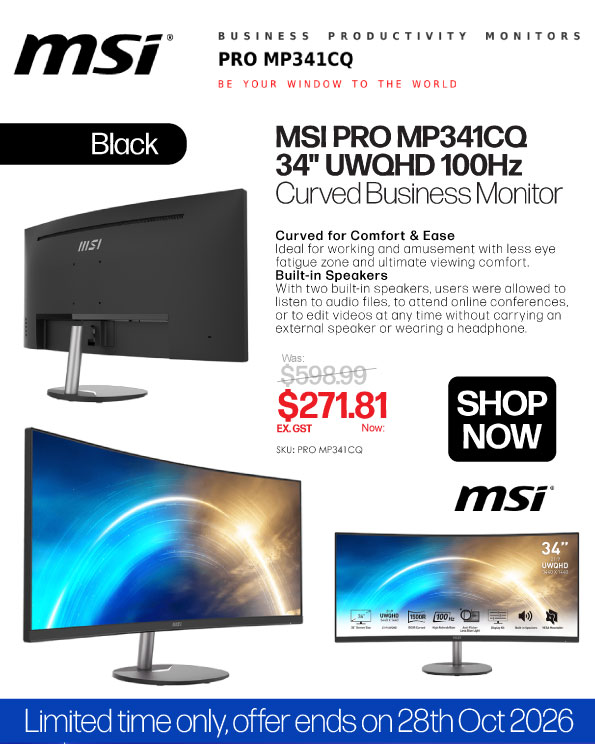 Shop MSI Pro MP341CQ 34" UWQHD 100Hz Curved Business Monitor (Black) - Was $598.99, Now $271.81 Ex GST (Until 28 October or While Stocks Last)