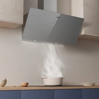 Ciarra 90cm gebürstetes Silber Glas abgewinkelt Umluft Kopffrei Dunstabzugshaube mit Touch Control A+++ CBCS9736H-S