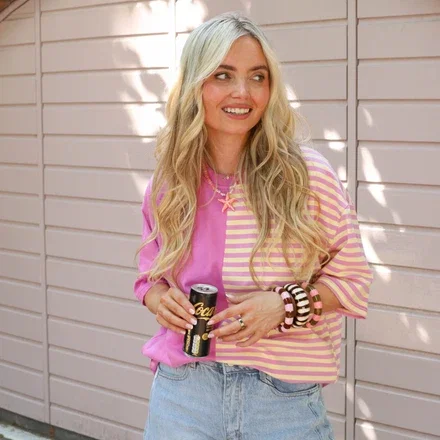 Split streep tee lila geel