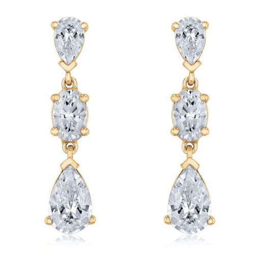 Downton Abbey 2 1/2ctw Pear and Oval Lab Grown Diamond Yellow Gold Drop Earrings - Cora Grantham