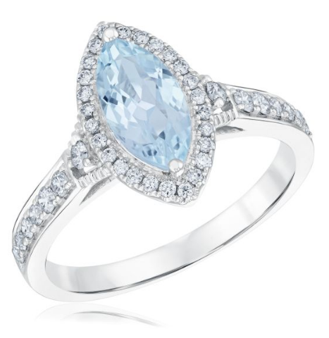 Marquise Aquamarine and 1/3ctw Diamond 14k White Gold Halo Ring - Watercolor Collection