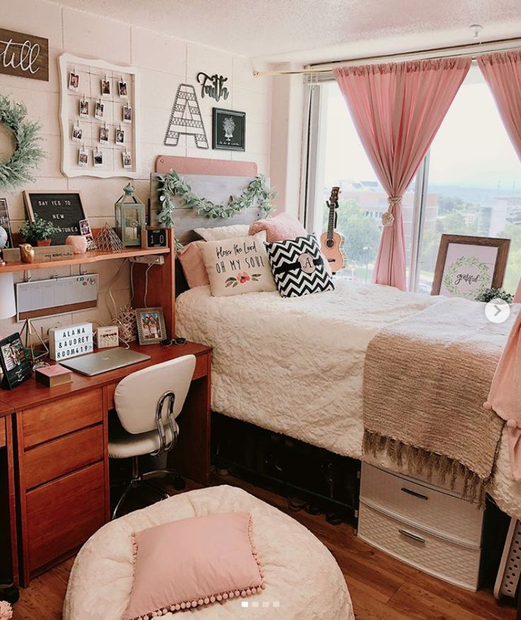 Cozy dorm room bed with a Mosaic weighted blanket