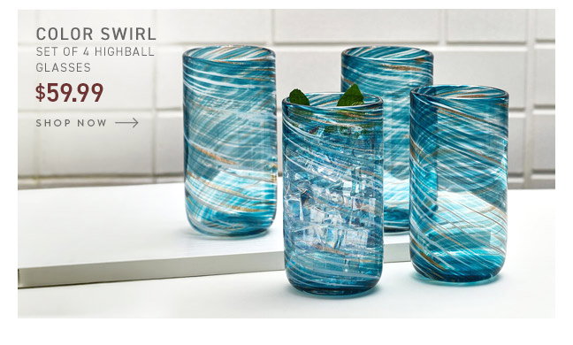 Color Swirl Set of 4 Highball Glasses: $59.99