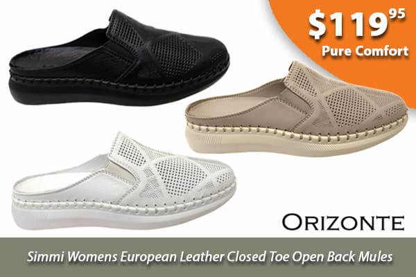 Orizonte Simmi Womens European Leather Closed Toe Open Back Mules