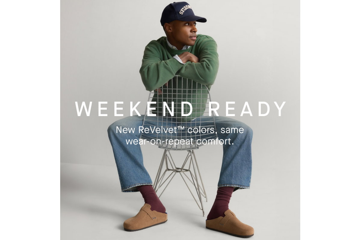 Weekend ready. New ReVelvet™ colors, same wear-on-repeat comfort. CTA: SHOP THE MEN’S CLOG