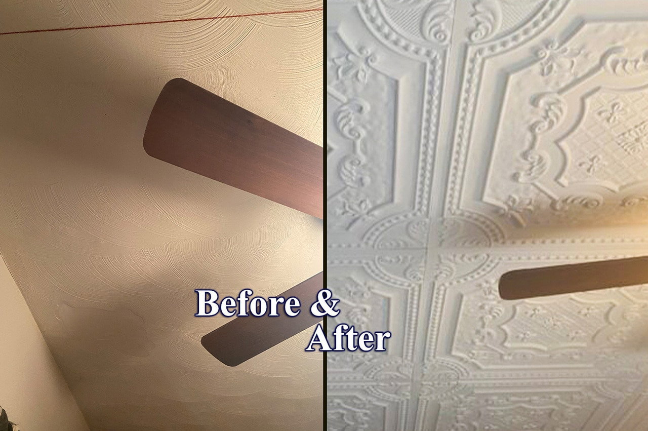 Before and After Faux Tin Ceiling Tiles 