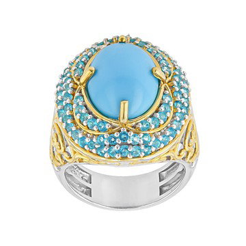 Sleeping Beauty Turquoise & Paraiba Topaz Rhodium/24k Gold Over Palladium Silver Ring 1.28ctw