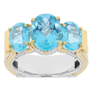 Paraiba Color Topaz Rhodium/24k Yellow Gold Over Palladium Silver Ring 6.03ctw