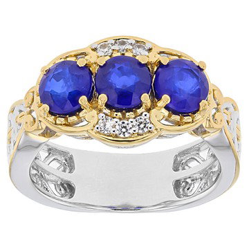 Cobalt Blue Spinel & White Zircon 3-Stone Rhodium/24k Gold Over Palladium Silver Ring 1.90ctw