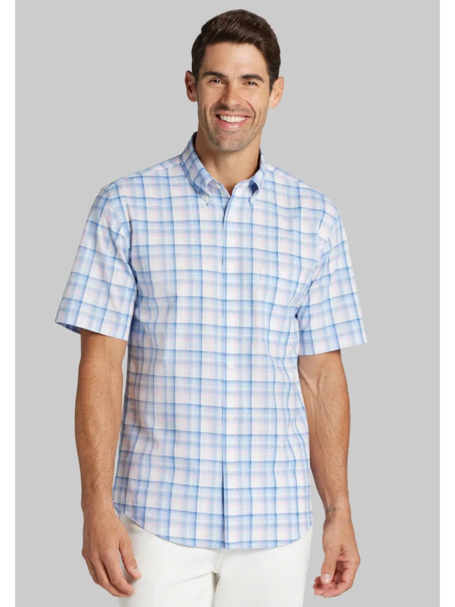 Jos. A. Bank Tailored Fit Ombre Plaid Short Sleeve Sportshirt