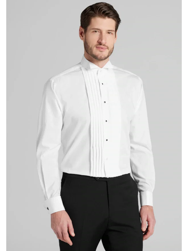 Jos. A. Bank Comfort Stretch Tailored Fit Wing Collar French Cuff Five-Pleat Formal Dress Shirt