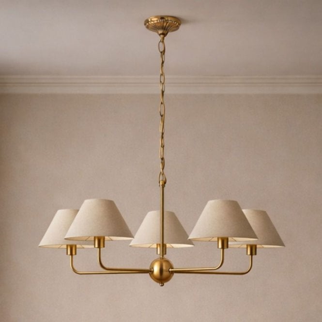 Wisteria Vitra 5 Arm Linen Ceiling Pendant Light - Brushed Brass