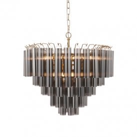 Lautrec Smoked Glass Chandelier - Satin Brass