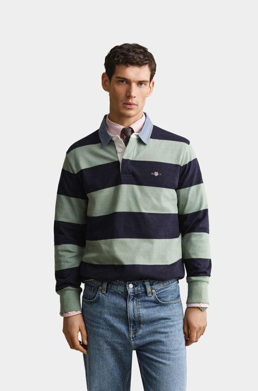 Gant-polo-lange-mouwen-groen-zwart